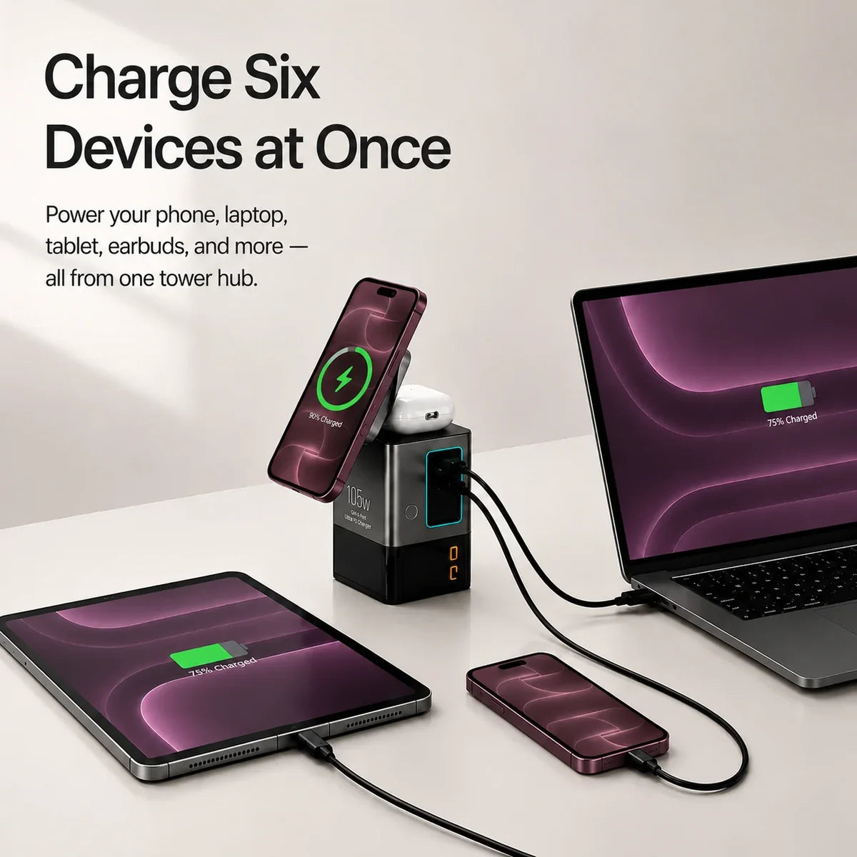 MagSafe charging station with built-in retractable charging cables.