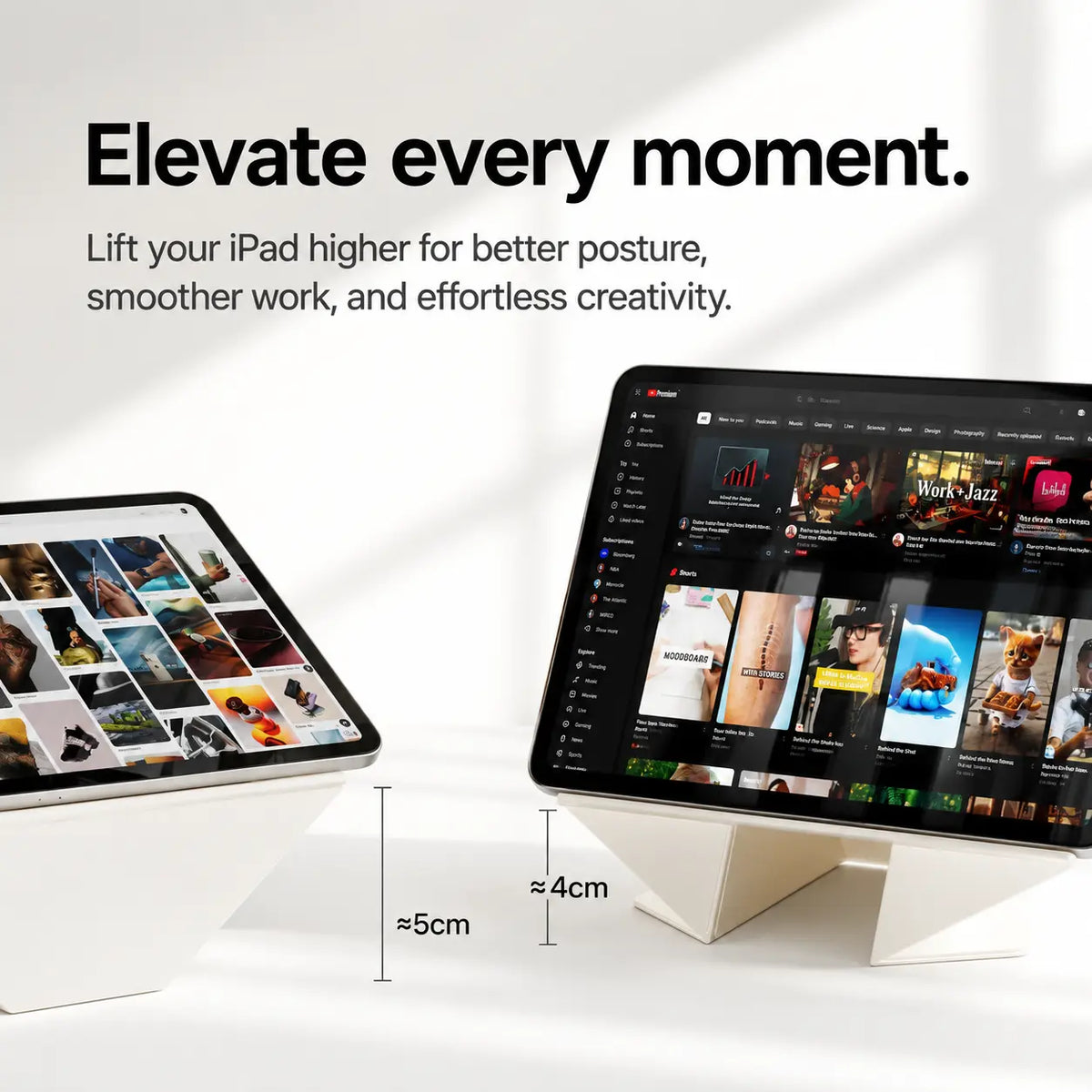 Arctic White folding magnetic tablet stand at two raised viewing heights #color_Arctic White