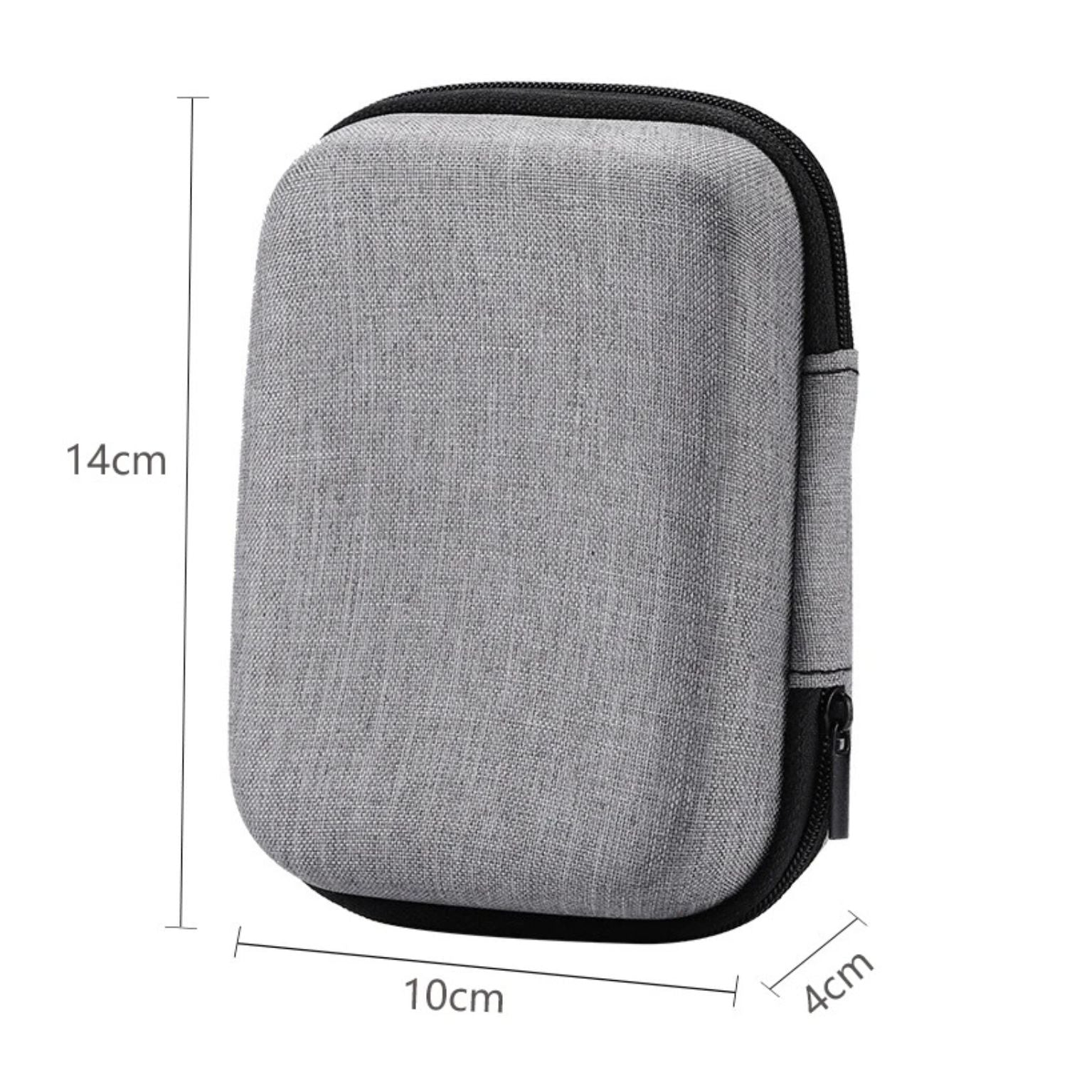 Compact charger travel case dimensions: 14 by 10 by 4 centimeters