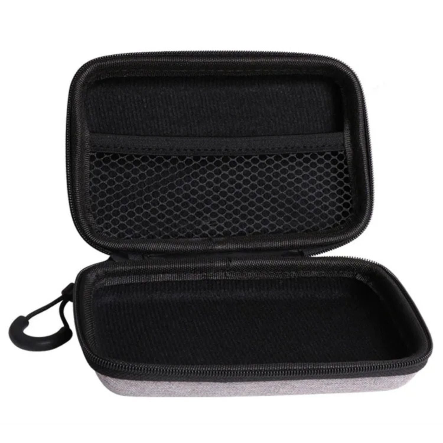 Open charger travel case showing the mesh organizer