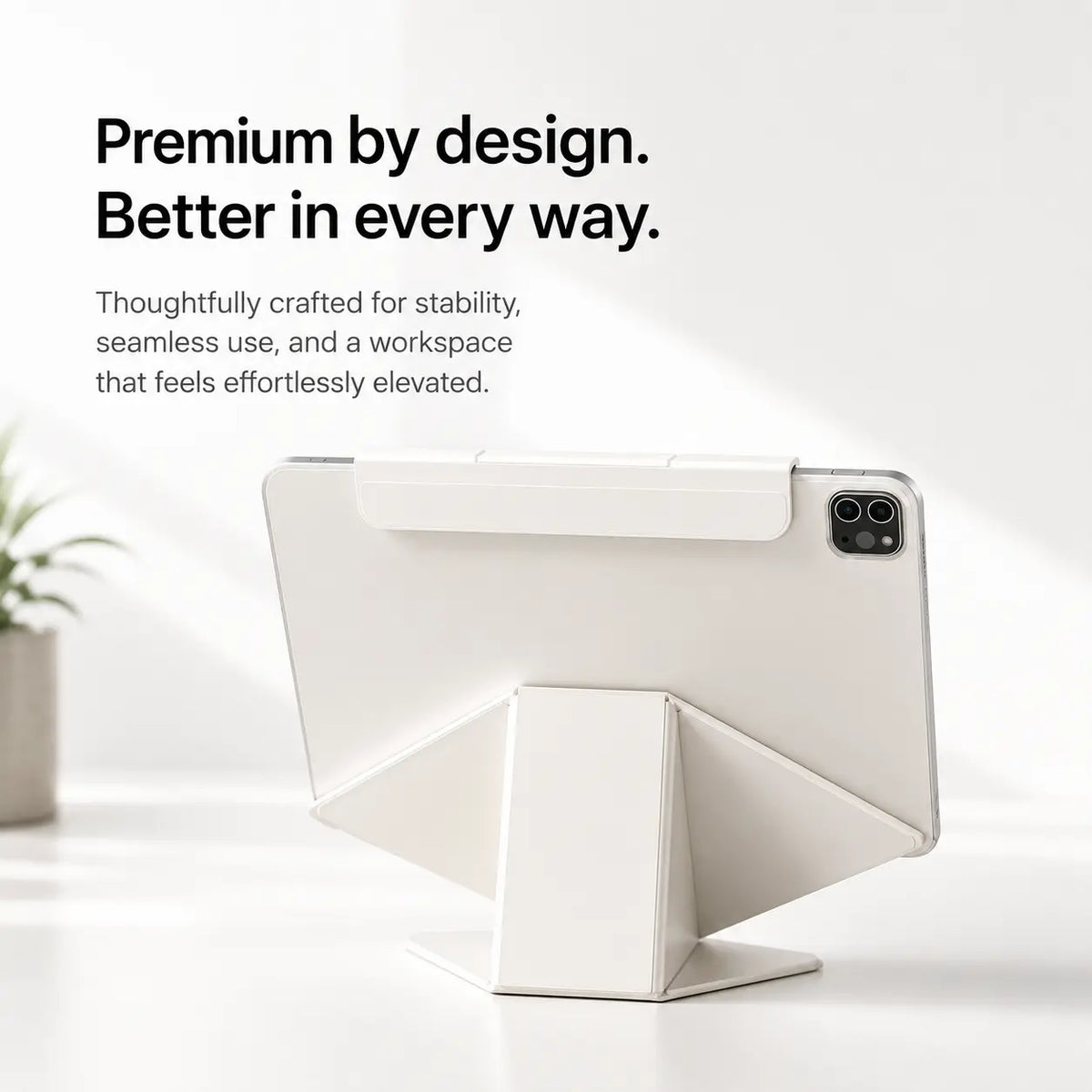 Arctic White folding magnetic tablet stand with a folded rear support #color_Arctic White