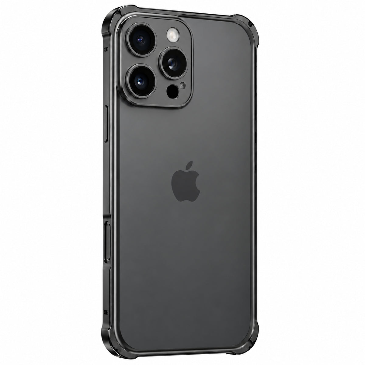 Black aluminum phone bumper with compact camera protection on a black phone #color_Midnight Black