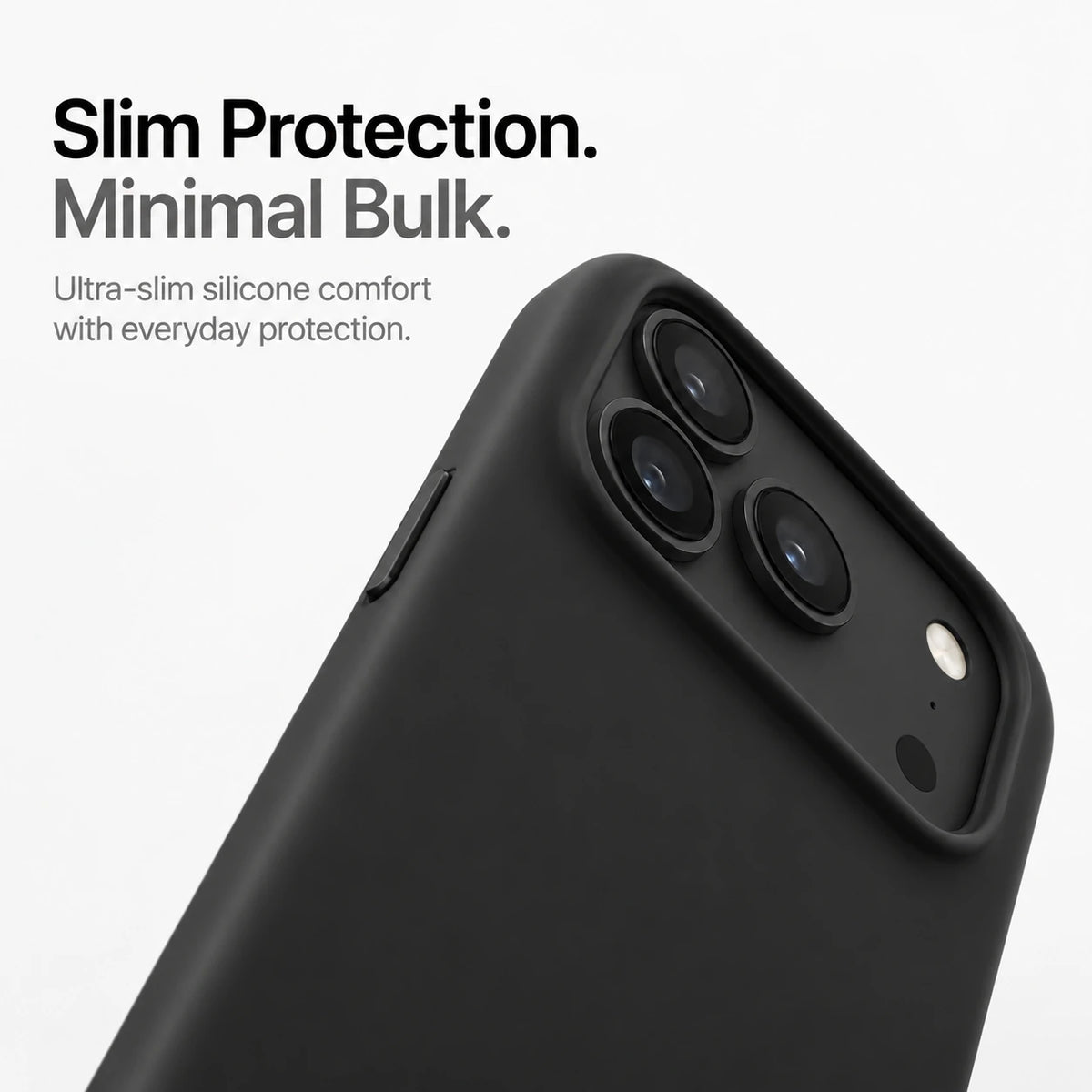 Black silicone phone case showing the raised rim around the camera #color_Midnight Black