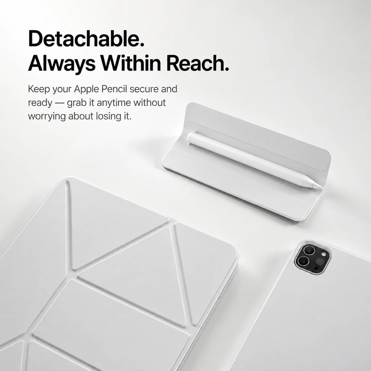 Frost Gray folding magnetic tablet stand with a detachable stylus tray #color_Frost Gray