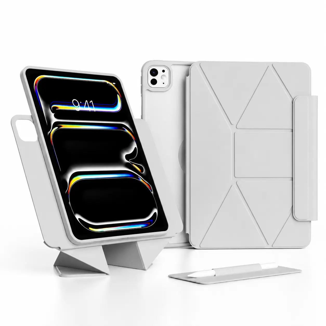 Frost Gray folding magnetic tablet stand with a protective tablet case #color_Frost Gray