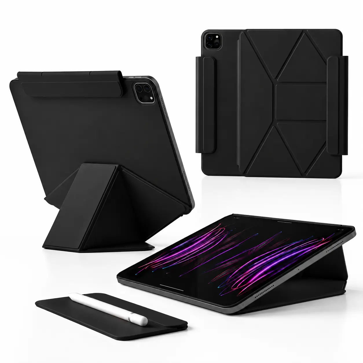 Midnight Black folding magnetic tablet stand with multiple stand positions #color_Midnight Black