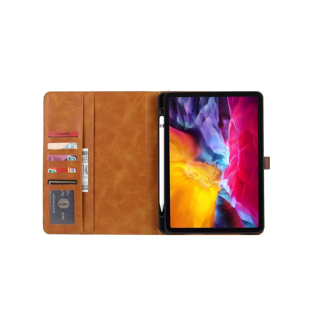 Leather Folio Case with Card Slots & Pencil Holder for iPad