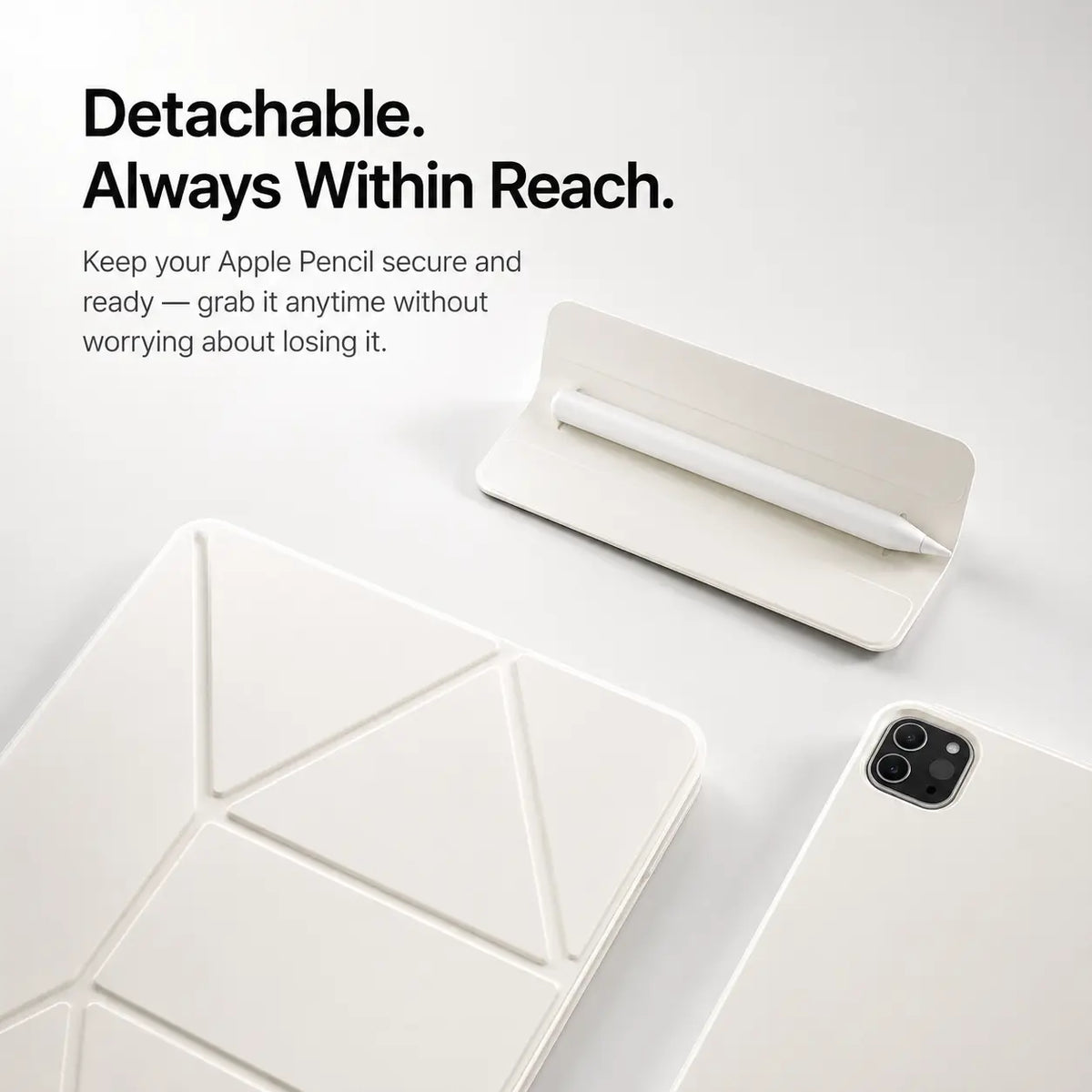 Arctic White folding magnetic tablet stand with a detachable stylus tray #color_Arctic White