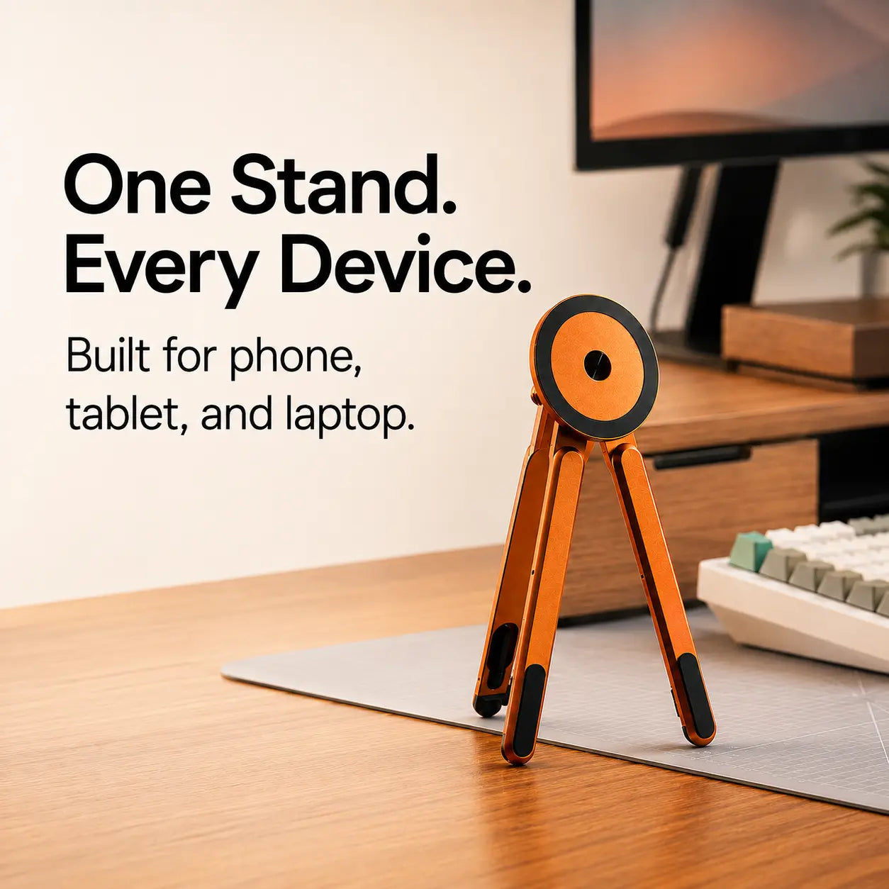 Foldable aluminum phone and tablet stand with silicone support