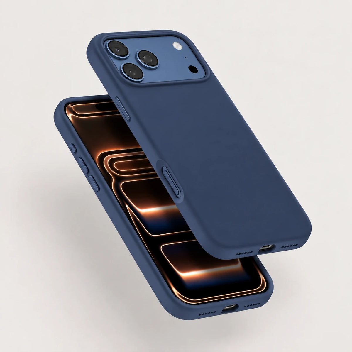 Navy blue silicone phone case shown from the front and rear #color_Deep Blue