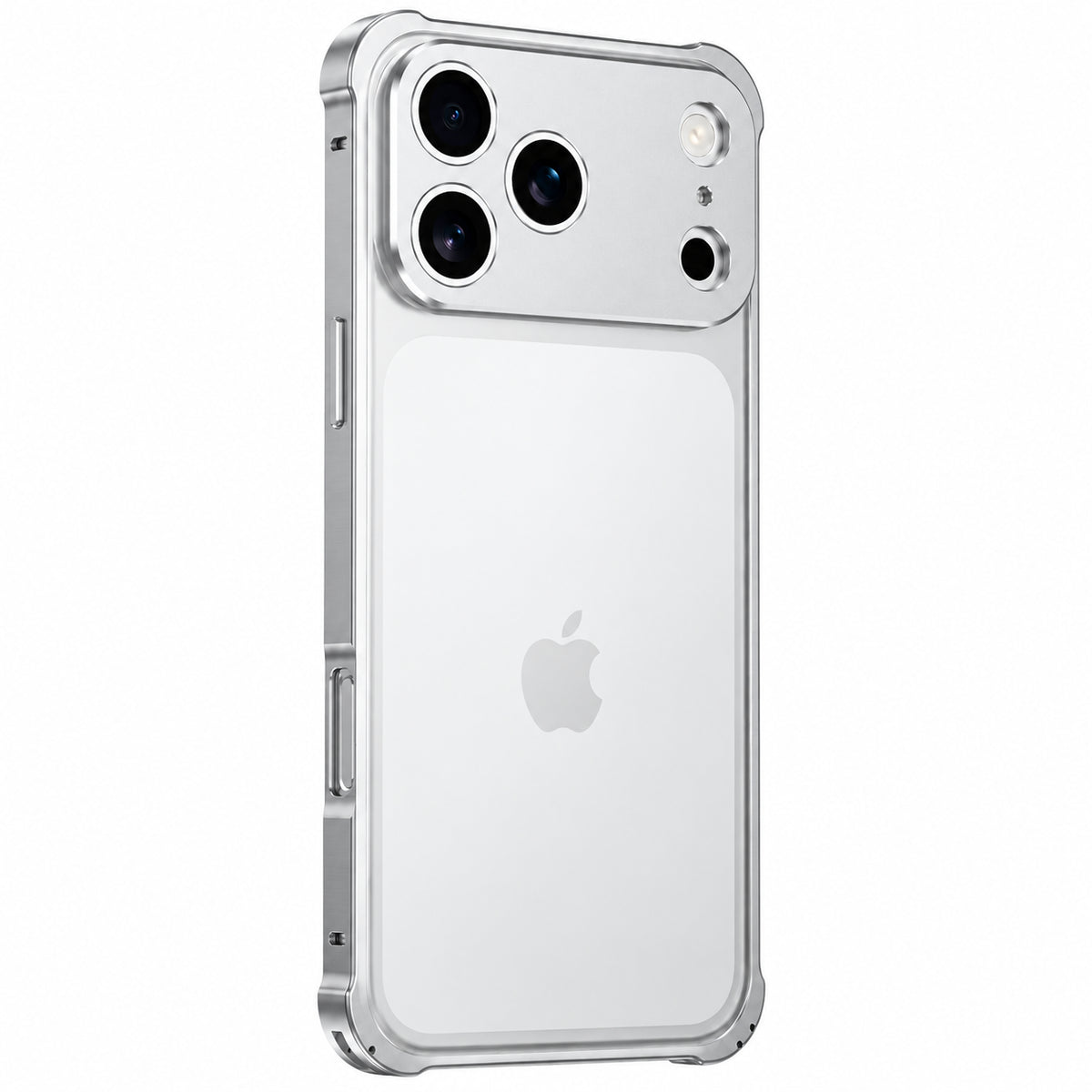 Titanium Silver aluminum phone bumper with an open back and wide camera protection #color_Titanium Silver