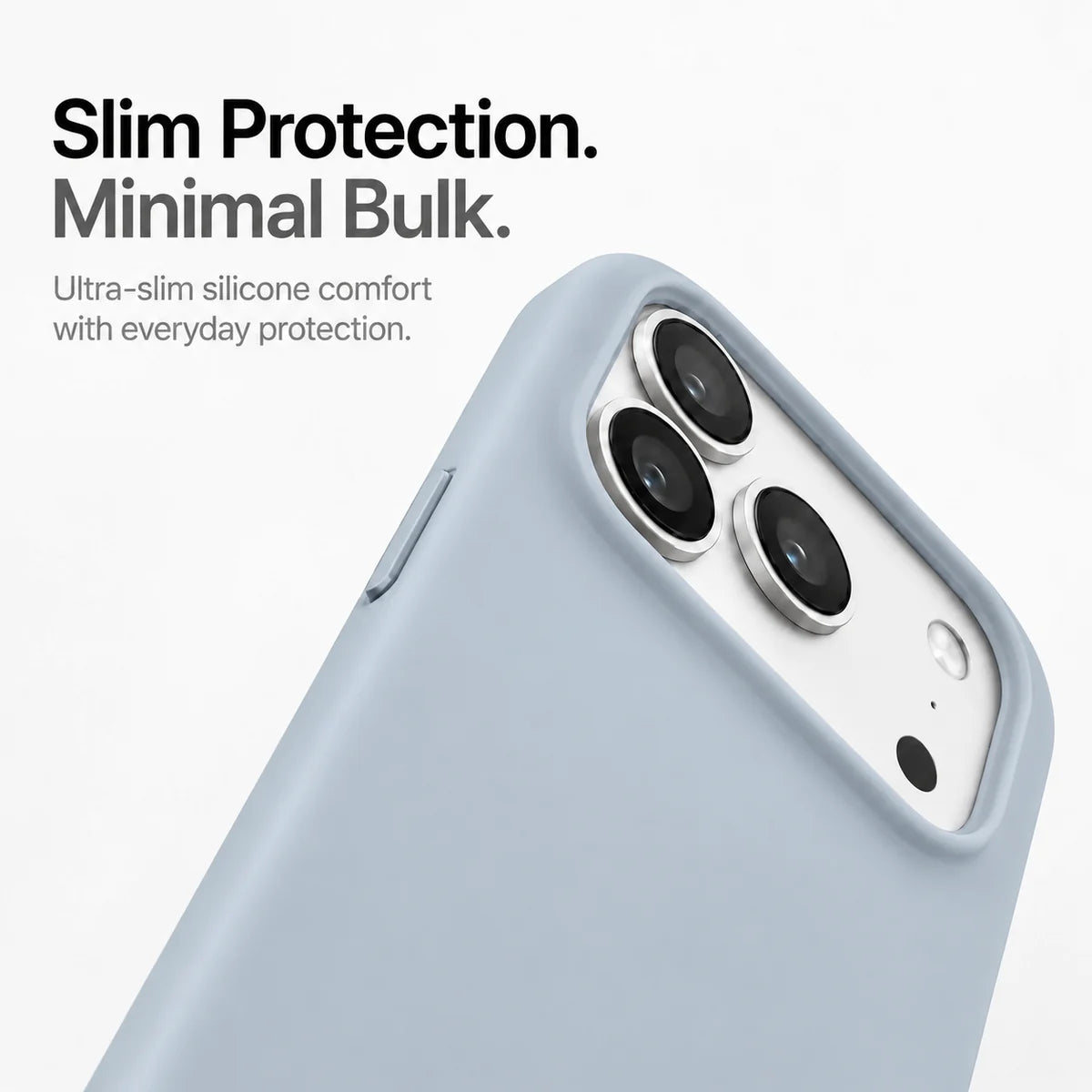 Silver Gray silicone phone case showing the raised rim around the camera #color_Silver Gray
