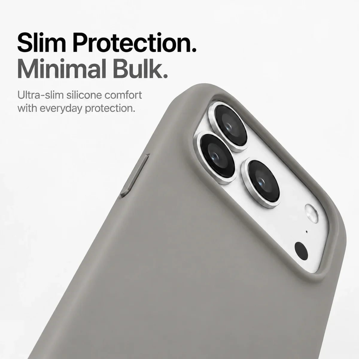 Titanium Gray silicone phone case showing the raised rim around the camera #color_Titanium Gray