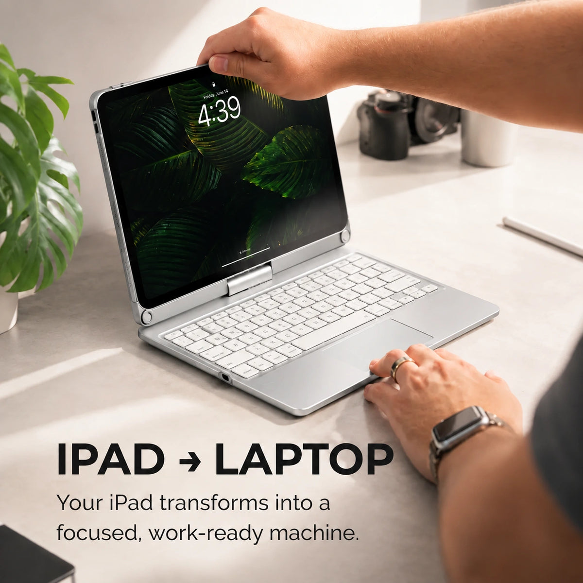 Titanium Silver rotating tablet keyboard case transforming a tablet into a work station #color_Titanium Silver